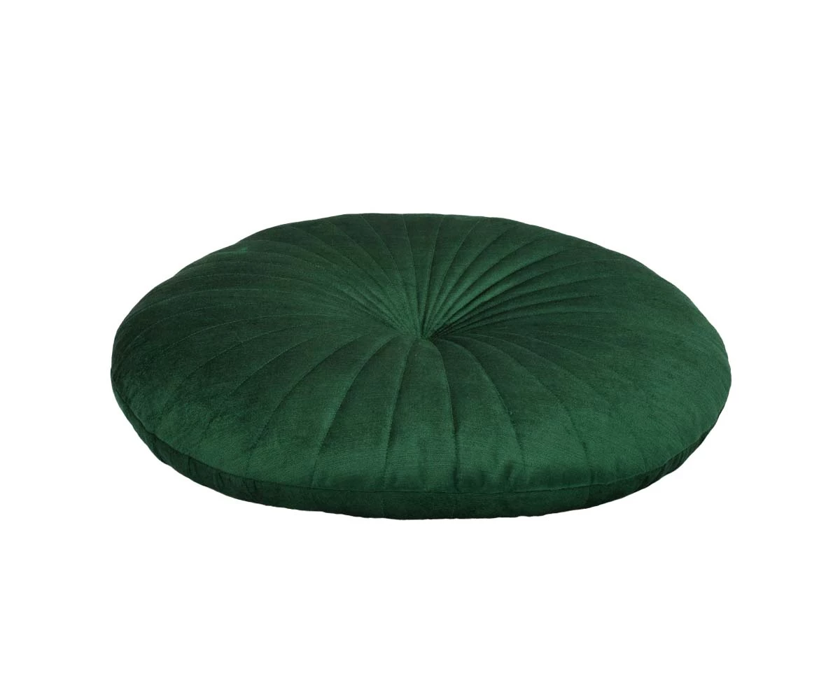 B36 Blumen Velvet Tufted Round Pillow - Dark Green 2 B36 Blumen Velvet Tufted Round Pillow - Dark Green - Image 2