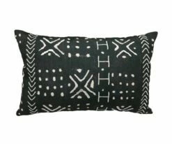 B36 Modern Mudcloth Lumbar Pillow Cover - Black