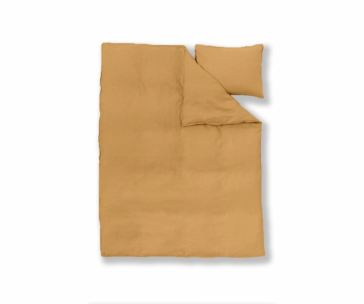 B36 Laila Linen Duvet Cover + Shams Set - Mustard 2 B36 Laila Linen Duvet Cover + Shams Set - Mustard - Image 2